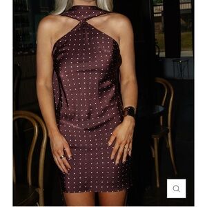 Chic One Shoulder Polka Dot Dress in Brown